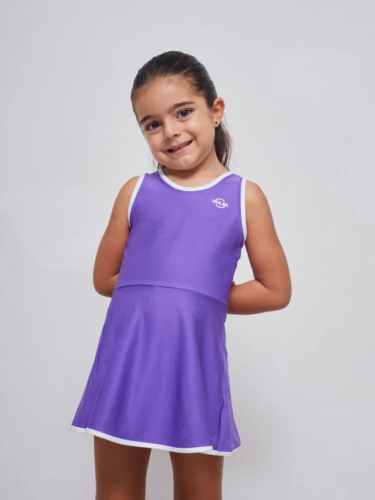 Vestido Volea para niña en color morado, ideal para tenis o pádel